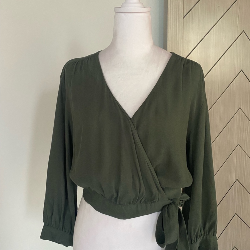 Frank & Oak Green Wrap Blouse